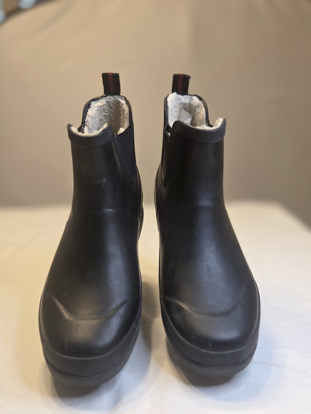 Tretorn Black Chelsea-Style Waterproof Boots with Shearling Collar
